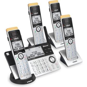 VTech IS8151-4 Super Long Range 4 Handset Cordless Phone for Home with Answering Machine, 2300 ft Range, Call Blocking, Bluetooth, Headset Jack, Power Backup, Expandable to 12 HS, Silver/Black