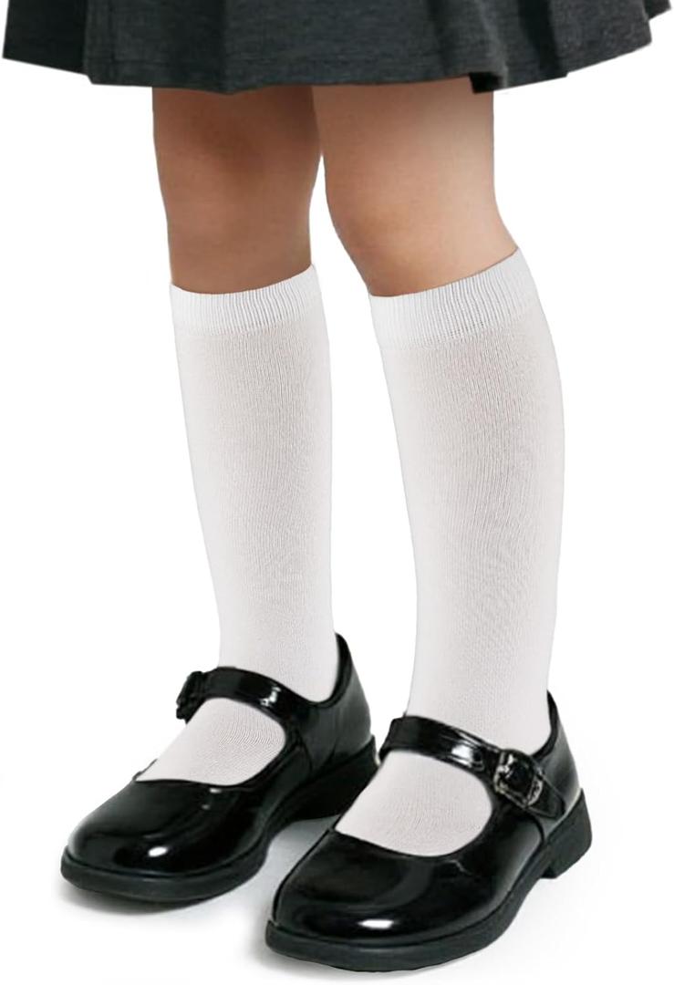 COTTON DAY Kids Girls Unisex Knee High School Uniform Dress Socks Seamless Toe 3 Pack Black White Navy Blue Burgundy (Medium)