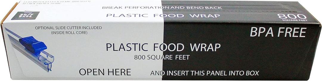 Plastic Food Wrap- 800 SQ. FT. BPA-Free, Includes Optional Slide Cutter, Extra Cling And No Mess, Clear