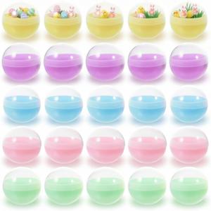 25 Pcs 3 Inch Gumball Vending Machine Capsules Empty Plastic Balls Containers for Easter, Spring Party Favors Prizes, DIY Craft (5 Macaron Colors)