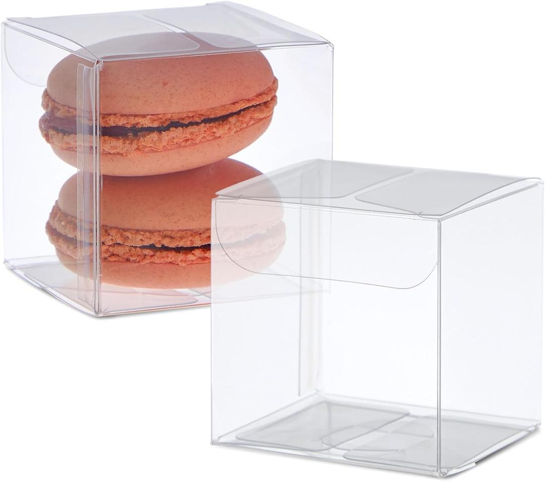 Juvale Wedding Favor Boxes - 100-Pack 2" x 2" x 2", Clear Plastic - Transparent Gift Boxes for Macarons - Cookies & Treats