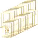 Hoteam 24 Pack 5 x 7 Clear Acrylic Sign Holder with Gold Borders, Gold Picture Frame, Double Sided Wedding Table Number, Acrylic Menu Stands for Wedding Table, Restaurant Sign, Photos Display