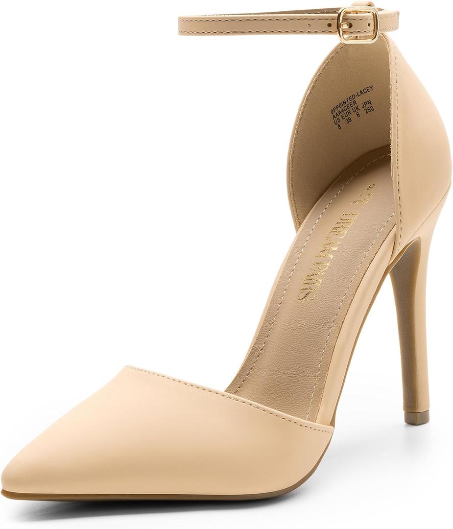 DREAM PAIRS Women's Oppointed-Lacey Pointed Toe Ankle Strap High Heel Stiletto Pumps Wedding Dress Shoes (5, Nude/Nubuck)