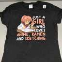 Just A Girl Who Loves Anime Ramen and Sketching Japan Anime T-Shirt Small