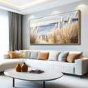 Large Canvas Wood Framed Wall Art Living Room Wall Decor For Bedroom Seaside Reed Papyrus Landscape Painting Wall Pictures Artwork Picture Office Farmhouse Home Decorations Aesthetics 24x48 In