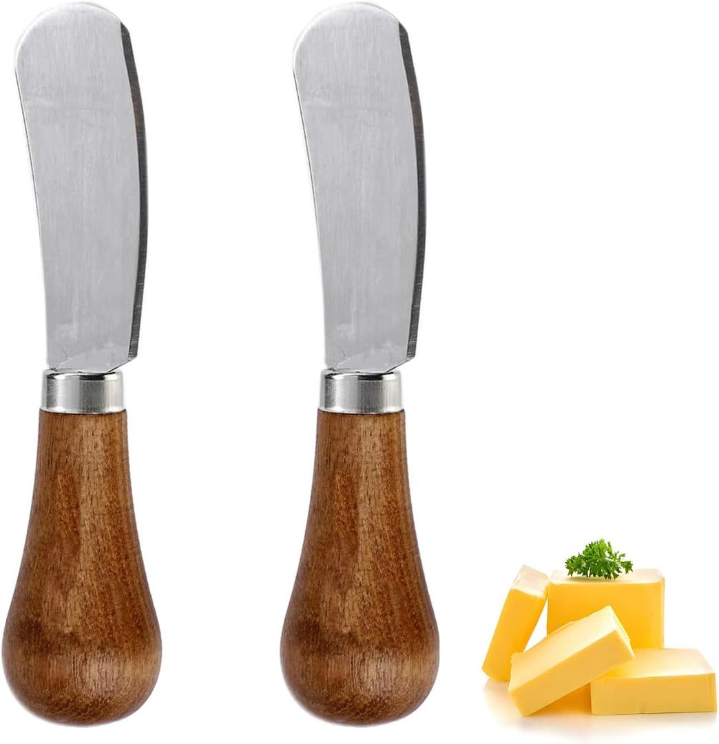 Linwnil Butter Knives Set, Acacia Handle, Durable Stainless Steel Blade, Butter Knife for Smooth Spreading Butter Cream Cheese Jam, Ideal for Bagels, Sandwiches, Butter Knife Spreader (Pack of 2)