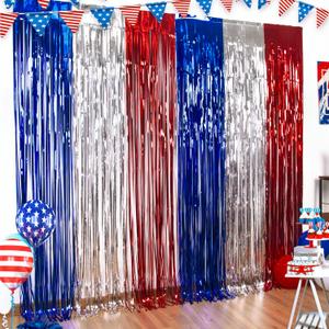 LOLStar 4th of July Decorations,Red White and Blue 3 Pack Tinsel Foil Fringe Curtains,4th of July Photo Booth Prop Streamer Backdrop for America Patriotic Party,Memorial Day,Independence Day,Labor Day (9.9 x 6.6 ft (3 Pack))