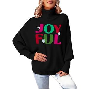 Christmas Sweaters for Women Merry Sweater: Oversized Turtleneck Sweaters 2025 Long Batwing Sleeve Xmas Pullover Tops M
