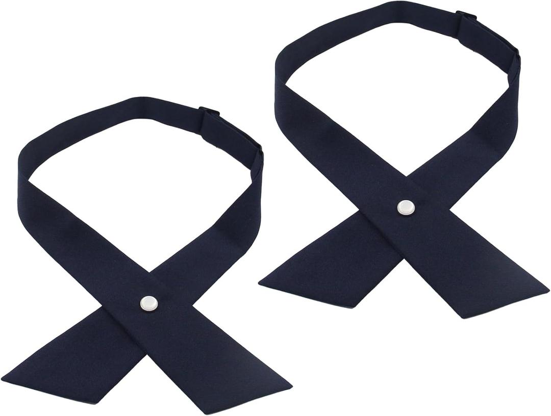 Criss Cross Bow Tie, Girls Uniform Tie, Navy Cross Tie for Girls, Solid Color School Ties for Boys Women (Navy Blue*2)