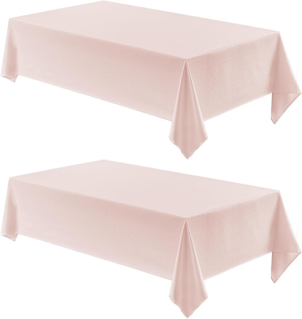 2 Pack Rectangle Tablecloth, 52x70 inch, Water Resistant Wrinkle Free Linen Textured Table Cloth Washable, Decorative Fabric Table Cover for Dining, Party and Camping, Pink