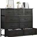 LUMTOK 10-Drawer Dresser, Fabric Dressers Drawers for Bedroom, Hallway, Nursery, Closets, Steel Frame, Wood Top, Easy Pull Handle (Black Wood Veins)