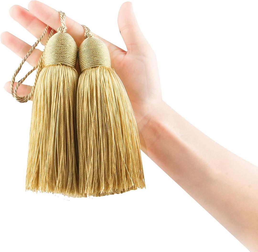 Fenghuangwu 2pcs Tassel Charms Polyester Key Tassels with Loop,DIY Handmade Craft Accessories of Home and Furniture Decoration (Gold)