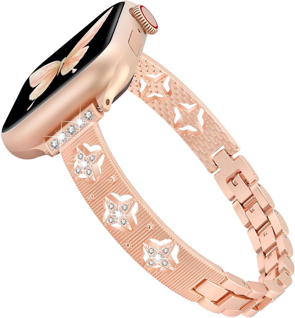 CAGOS Thin Bands Compatible with Apple Watch Bands for Women 38mm 40mm 41mm 42mm 44mm 45mm 46mm, Slim Bracelet Bling Dressy Metal Straps for iWatch Band Series 10 9 8 7 6 5 4 3 2 1 SE