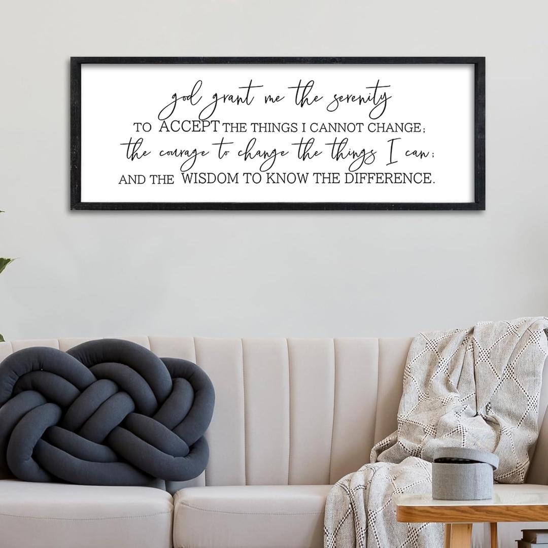 Surfapans Serenity Prayer Inspirational Religious Wall Art, 32"×12" Christian God Grant Me The Serenity Courage Wisdom Positive Saying Quotes Sign, Bible Verse Large Scripture Hanging Catholic Wall Decor (Black)
