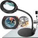 10X Magnifying Glass with Light and Stand, 5 Color Modes Stepless Dimmable LED Lighted Desk Lamp, Hands Free Flexible Gooseneck Magnifier with Light for Craft Hobby Painting Sewing Close Work (Black)