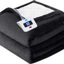 SEALY Electric Blanket Twin Size, Flannel & Sherpa Heated Blanket with 10 Heating Levels & 1-12 Hours Auto Off, Machine Washable, Grey, 62x 84 Inch