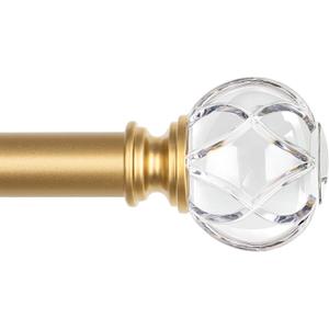 KAMANINA Curtain Rods for Windows 48 to 84(4-7 Feet), 1 Inch Luxury Gold Decorative Curtain Rod, Splicing Adjustable Single Drapery Rods with Crystal Netted Texture Ends, 32-86"
