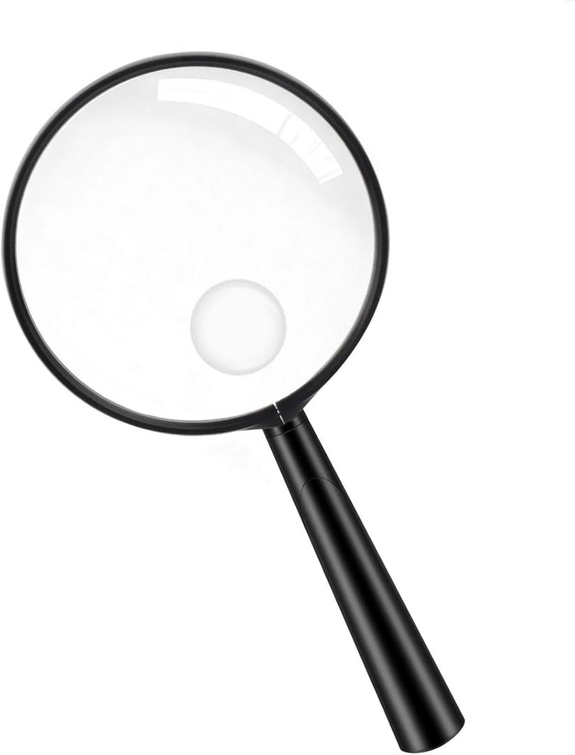 Feosky Handheld Reading Magnifier, 10X Magnifier, 90mm Shatterproof Lens, Adults Close Work Non-Slip Handle for Seniors Reading and Nature Exploration(Black)