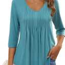 MEROKEETY 3/4 Length Sleeve Womens Tunic Tops Summer Dressy Casual Pleated Loose Fit Shirt Blouses (S)