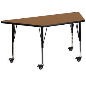 Flash Furniture Mobile 22.5''W x 45''L Trapezoid Grey HP Laminate Activity Table - Standard Height Adjustable Legs, 25.5"W X 46.25"L