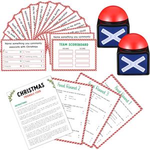 Syhood Christmas Friendly Feud Card Game with 2 Answer Buzzers, Fun Xmas Family Trivia Quiz Party Game Night Activities for Adults, Office, Large Group and Team Building, 2 Packs
