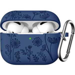 Lerobo for Airpod Pro Case 2nd 1st Generation Case USB C, Cute Flower Engraved Soft Silicone Cover Compatible with Apple AirPod Pro/Pro 2 Case, Full Protective, Front LED Visible, Midnight Blue