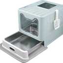 Enclosed Cat Litter Box with Lid Top Exit Covered Metal Stainless Steel Litter Box Leak Proof & Odorless Easy to Clean Including Cat Litter Scoop and Litter Mat (Blue)