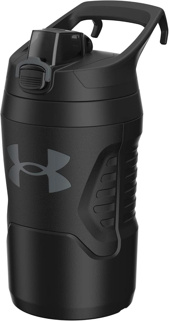 Under Armour 32 oz Insulated Water Bottles - Sports Water Jug with Handle, Fence Hook, Leak Resistant for Baseball, Football & More, 32 oz Water Bottles, Sports Water Bottle Insulated (Black/Black)