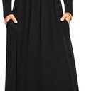 DB MOON Women Casual Long Sleeve Maxi Dresses Empire Waist Long Dress with Pockets, S