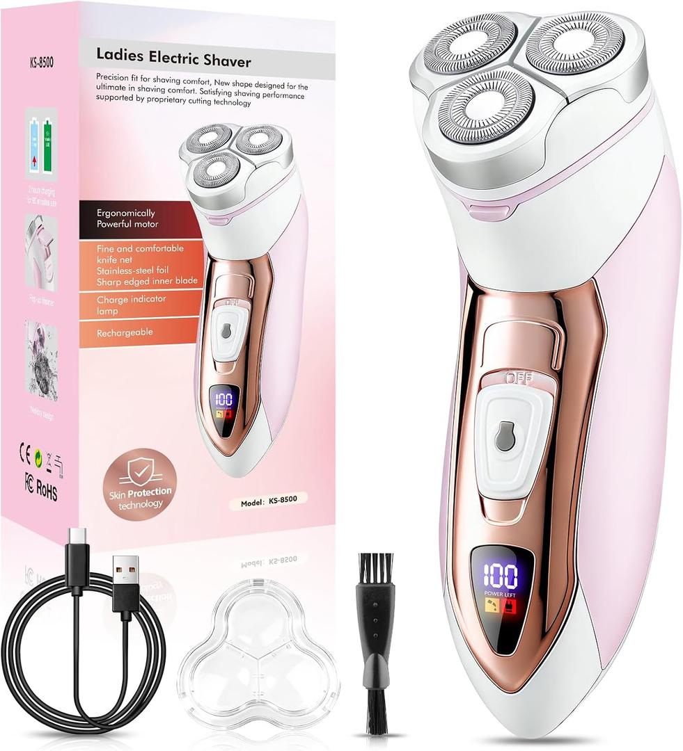 Electric Razors for Women,Rechargeable Shaver for Women,LED Display Wet & Dry Waterproof Electric Razors for Body Face Legs Underarms and Bikini Area,Pop-Up Trimmer Portable Travel Razor Pink