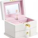 Ballerina Musical Jewelry Box with Mirror for girls Kid's Jewelry Storage Music Chest (White-Large)