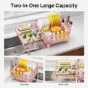SNTD Dish Drying Rack - Extendable Dish Rack, Large Sink Drying Dish Drainer for Kitchen Counter, Stainless Steel Dish Strainer with Utensil Holder (Pink)