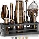 BARE BARREL Mixology Bartender Kit Bar Set | 16-Piece Cocktail Shaker Set | Martini Barware Mixing Tools for Home Bartending | Incl. 35 Recipe Cards | Gift Set (28oz Boston Shaker, Brass/Black)