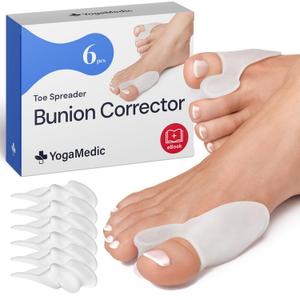 YOGAMEDIC Bunion Corrector Toe Separator for Big Toe to Relax, Spread and Stretch 6Pcs for Hallux Valgus & Bunion Support- 0% BPA Soft Silicone One-Size Pads, Protector for Overlapping Toes Unisex