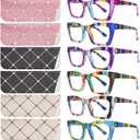 SIGVAN 6 Pack Oprah Style Reading Glasses Blue Light Blocking Square Computer Spring Hinge Readers for Women Men (6 Mix-1)