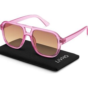 livho Trendy Polarized Square Aviator Sunglasses Women Men Square Eyewear Frame, Retro Sun Glasses for Women Men 2025 Shades (Clear Purple/Purple Gradient Brown)
