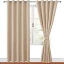 Hiasan Blackout Curtains for Bedroom, 60 x 84 Inches Long - Thermal Insulated & Energy Saving Window Curtains for Living Room, 2 Drape Panels Sewn with Tiebacks, Beige