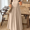 Weeklong Plus Size Solid Color Ruched Frill Hem A-Line Short Sleeve Dress BASICS, 100% Polyester, Size M