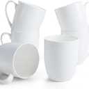 White ceramic coffee mugs, 14OZ porcelain mugs, Set of 6 with handle for hot cocoa, tea, milk, Cappuccino, Bone China