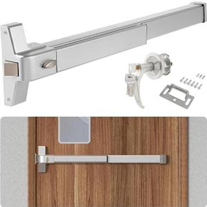 BEAMNOVA 27.5 in Commercial Door Push Bar Panic Exit Device with Exterior Lever Lock Key Roller Strike Plate End Cap Universal Emergency Hardware, for 27.5 to 41 inches Wide Door, Metallic