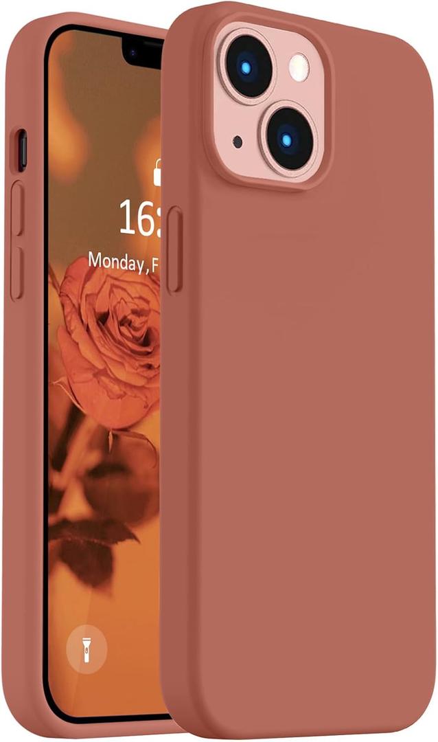 Vooii Compatible with iPhone 14 Case,[Silky Touch Premium Liquid Silicone] [Soft Anti-Scratch Microfiber Lining], Ultra Slim Shockproof Protective Case for iPhone 14 - Caramel