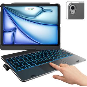 typecase Touch Keyboard Case with Trackpad for iPad Air 11-inch (M3 2025 / M2 2024): 360°Rotatable - 11 Colors Backlight - Wireless Keyboard with Pencil Holder for iPad Air 5th & 4th Gen,Space Gray
