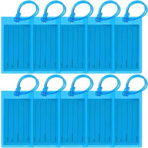 10 Pack Luggage Tags for Suitcases, Airplane Travel Essentials for Flying, International Travel Must Haves, and Luggage Accessories by Sodsay (Light Blue)
