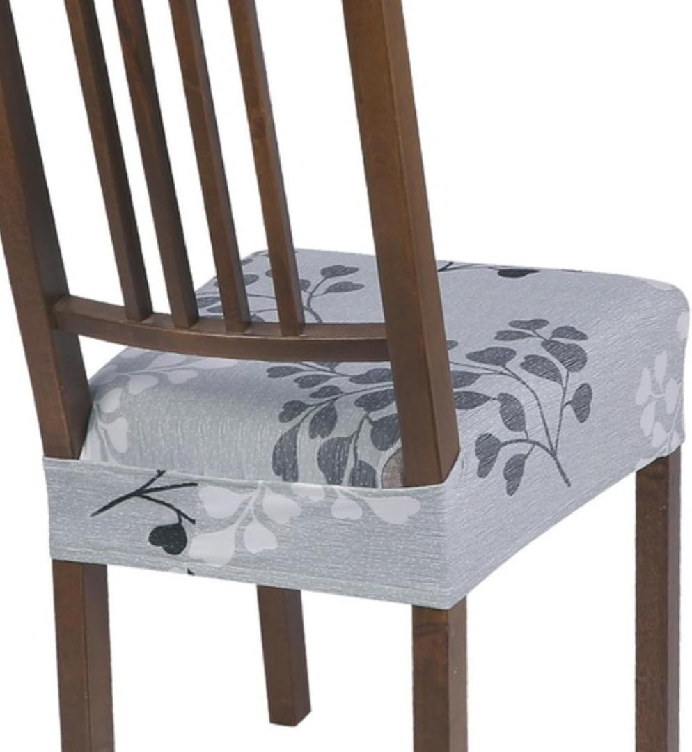 SearchI Stretch Dining Chair Seat Covers Set of 4, Soft Removable Washable Seat Covers for Dining Chairs, Dining Room Seat Cover Protector (Rear-Covered, Leaf Pattern)