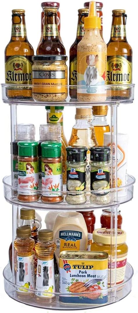 Non-Skid 3 Tier Lazy Susan Turntable - 360 Degree Rotating Spice Rack for Kitchen, Cabinet & Pantry