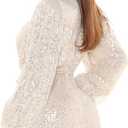 Long Sleeve Women Jumpsuit Deep V-neck Long Leg Pant Bling Shiny Sequin Party Romper S