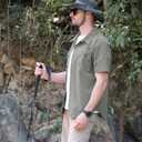 Men's Fishing Shirt Sun Protection Short Sleeve Safari Outdoor Button Down Shirts for Hiking Travel Work (Gray, S)