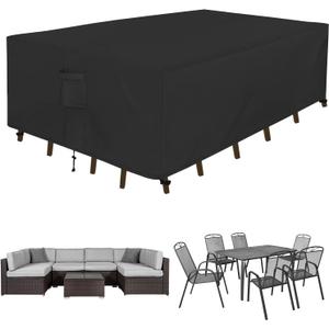 Rectangle Patio Furniture Cover Waterproof Outdoor Dining Table and Chair Cover Anti-UV Outside Sectional Sofa Set Covers (110"L x 84"W x 28"H, Black)