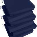 Basic Beyond Outdoor Chair Cushions Set of 6, Square Corner Outdoor Cushions for Patio Furniture, Water Resistant Patio Chair Cushions with 2 Ties, 18.5x16x3, Navy
