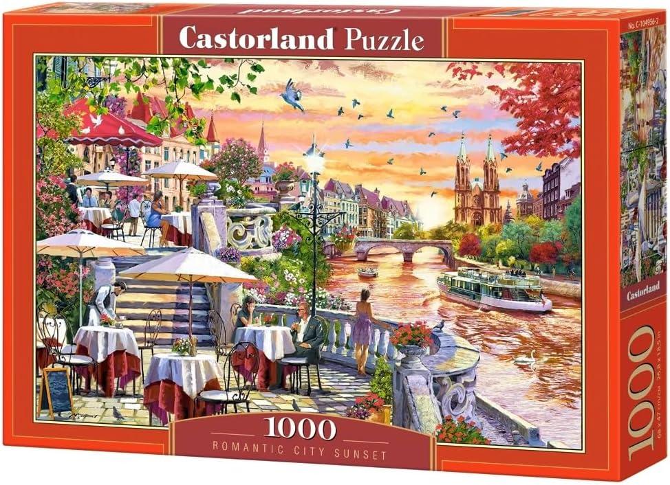 CASTORLAND 1000 Piece Jigsaw Puzzles, Romantic City Sunset, Charming Riverside Terrace, Painterly Landscape, Adult Puzzle, C-104956-2, 26.8 x 18.5 inches